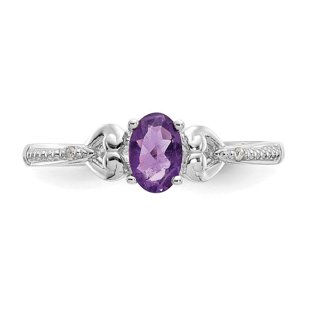 14K White Gold Amethyst and Real Diamond Ring