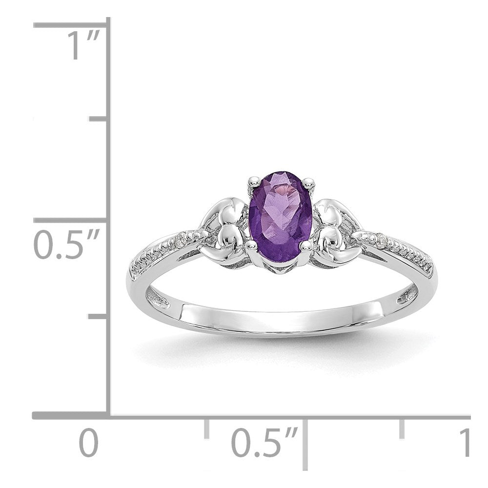 14K White Gold Amethyst and Real Diamond Ring