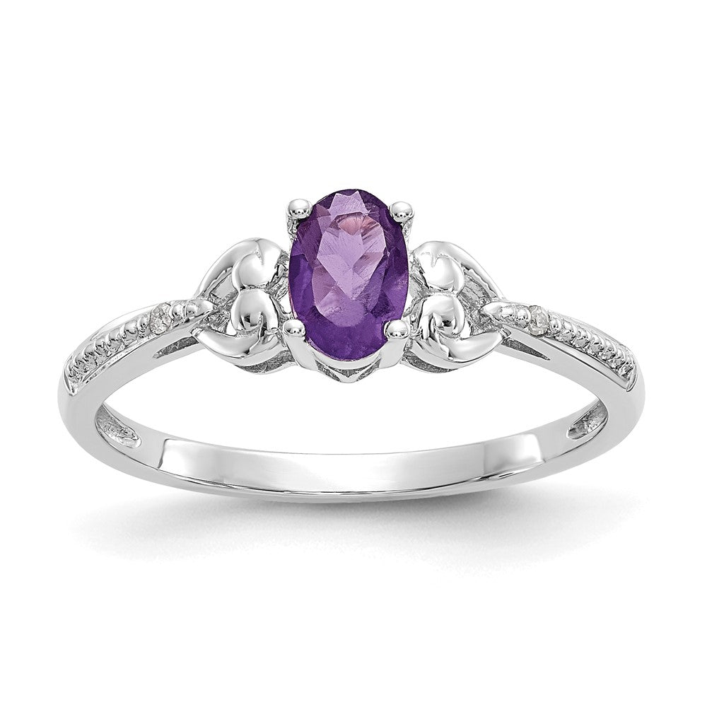 14K White Gold Amethyst and Real Diamond Ring