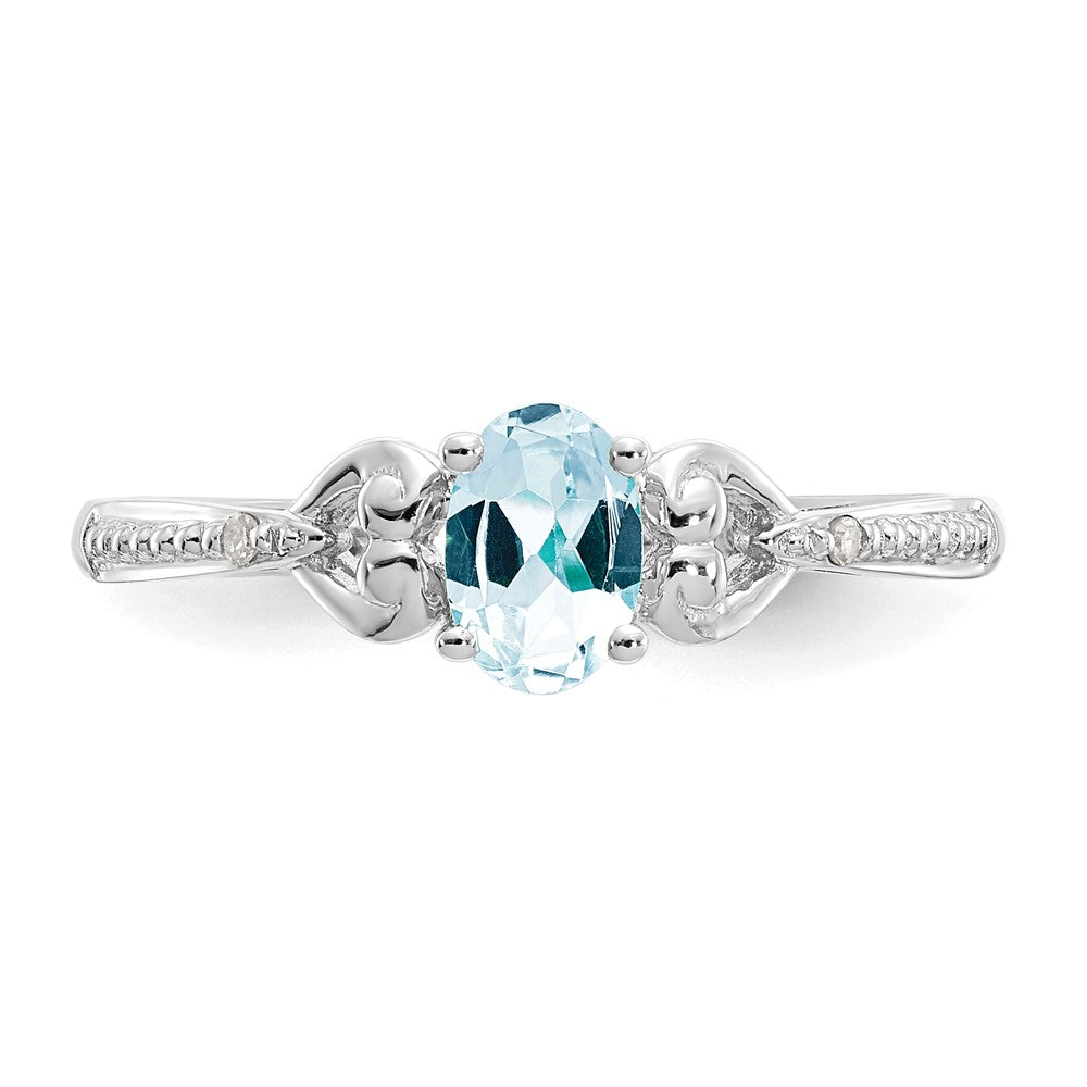 14K White Gold Aquamarine and Real Diamond Ring