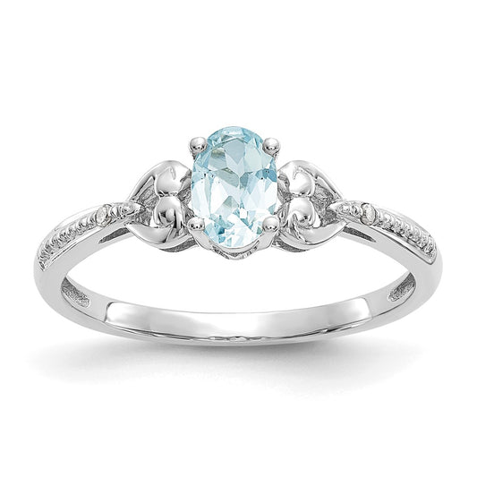 14K White Gold Aquamarine and Real Diamond Ring