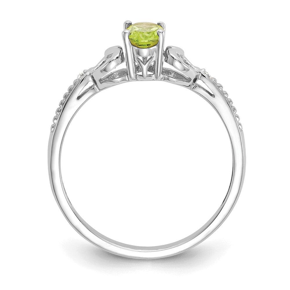 14K White Gold Peridot and Real Diamond Ring