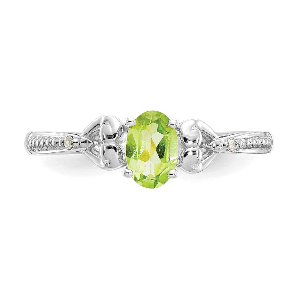 14K White Gold Peridot and Real Diamond Ring