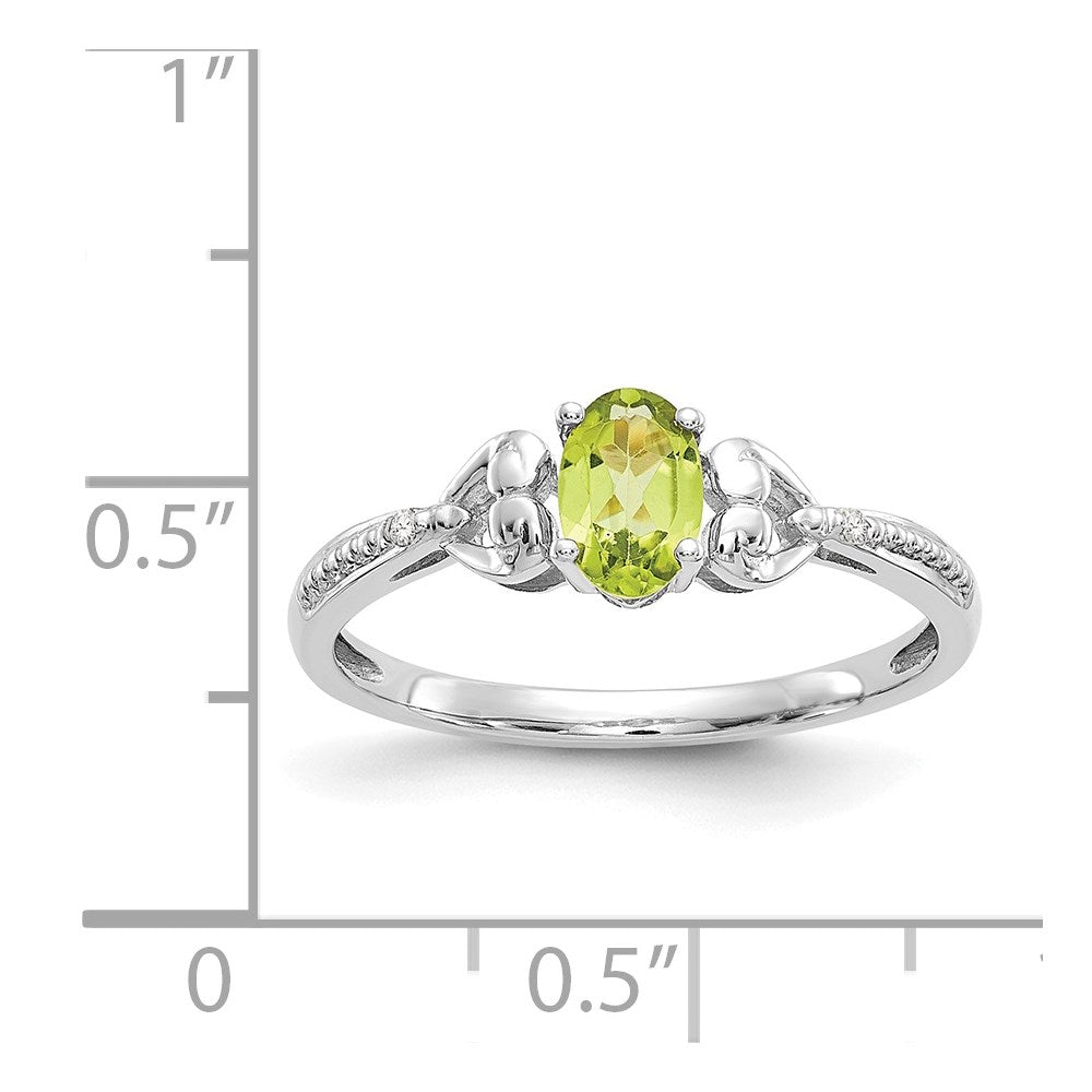 14K White Gold Peridot and Real Diamond Ring