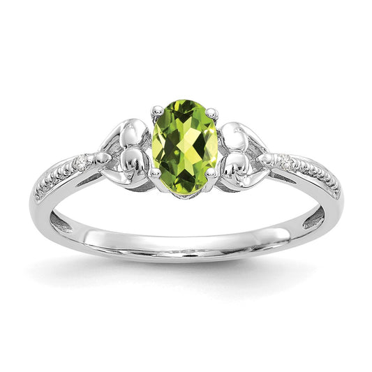 14K White Gold Peridot and Real Diamond Ring