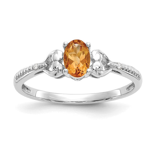 14K White Gold Citrine and Real Diamond Ring