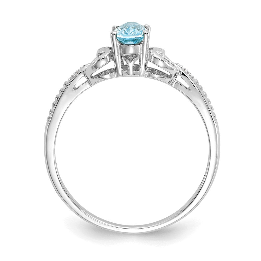 14K White Gold Swiss Blue Topaz and Real Diamond Ring