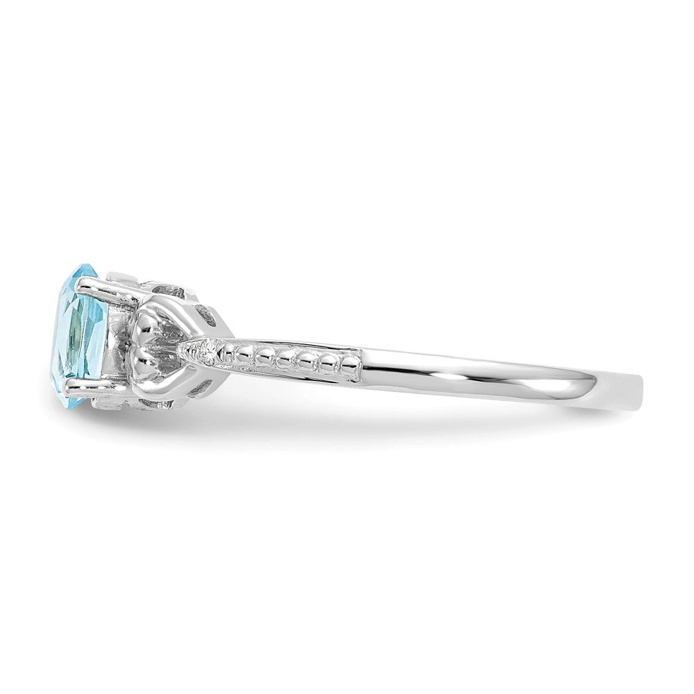 14K White Gold Swiss Blue Topaz and Real Diamond Ring