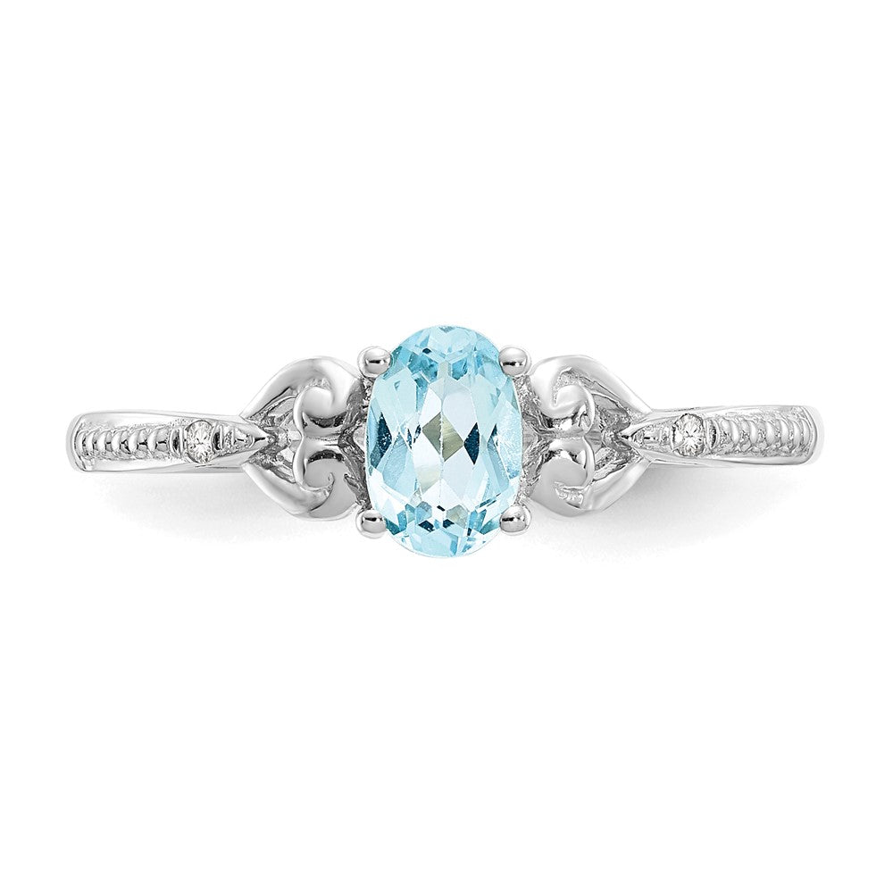 14K White Gold Swiss Blue Topaz and Real Diamond Ring