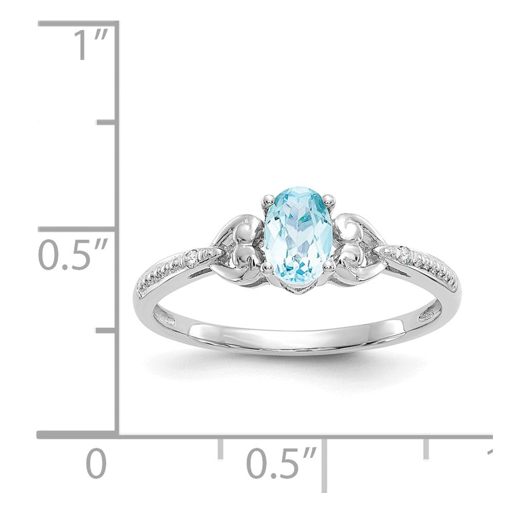 14K White Gold Swiss Blue Topaz and Real Diamond Ring