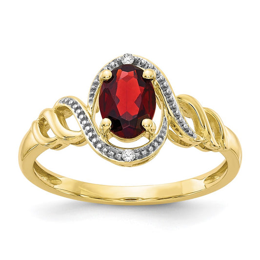 10K Yellow Gold Garnet and Real Diamond Ring