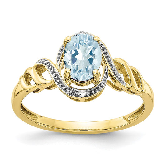 10K Yellow Gold Aquamarine and Real Diamond Ring