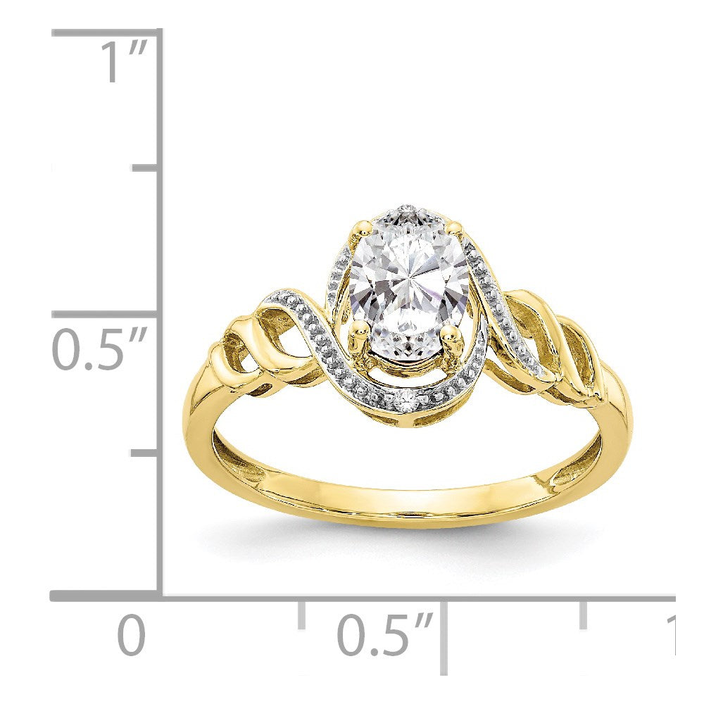 10K Yellow Gold White Topaz and Real Diamond Ring