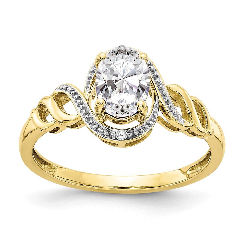 10K Yellow Gold White Topaz and Real Diamond Ring