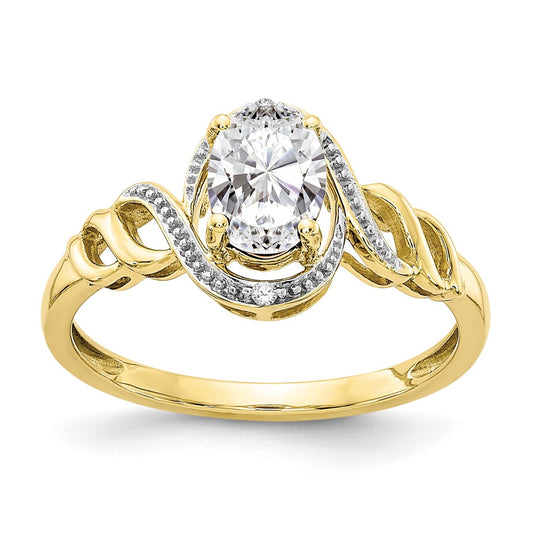 10K Yellow Gold White Topaz and Real Diamond Ring