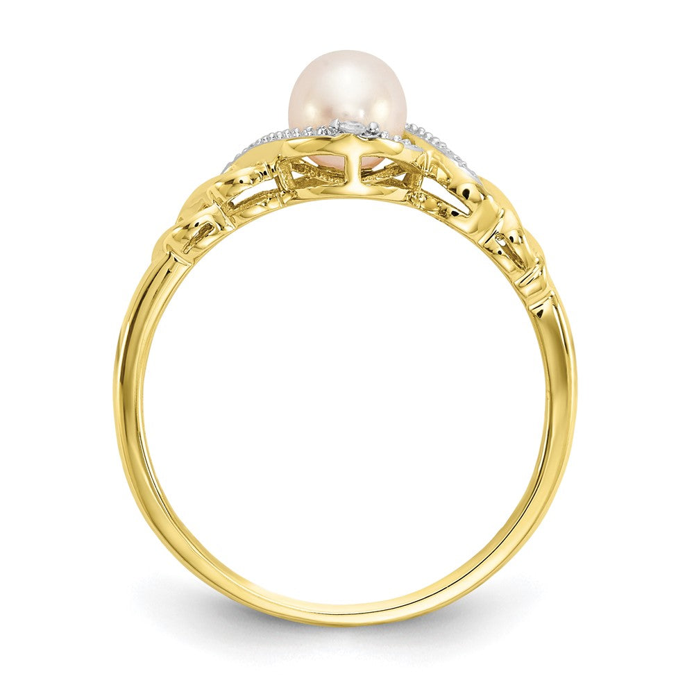 10K Yellow Gold FW Cultured Pearl and Real Diamond Ring