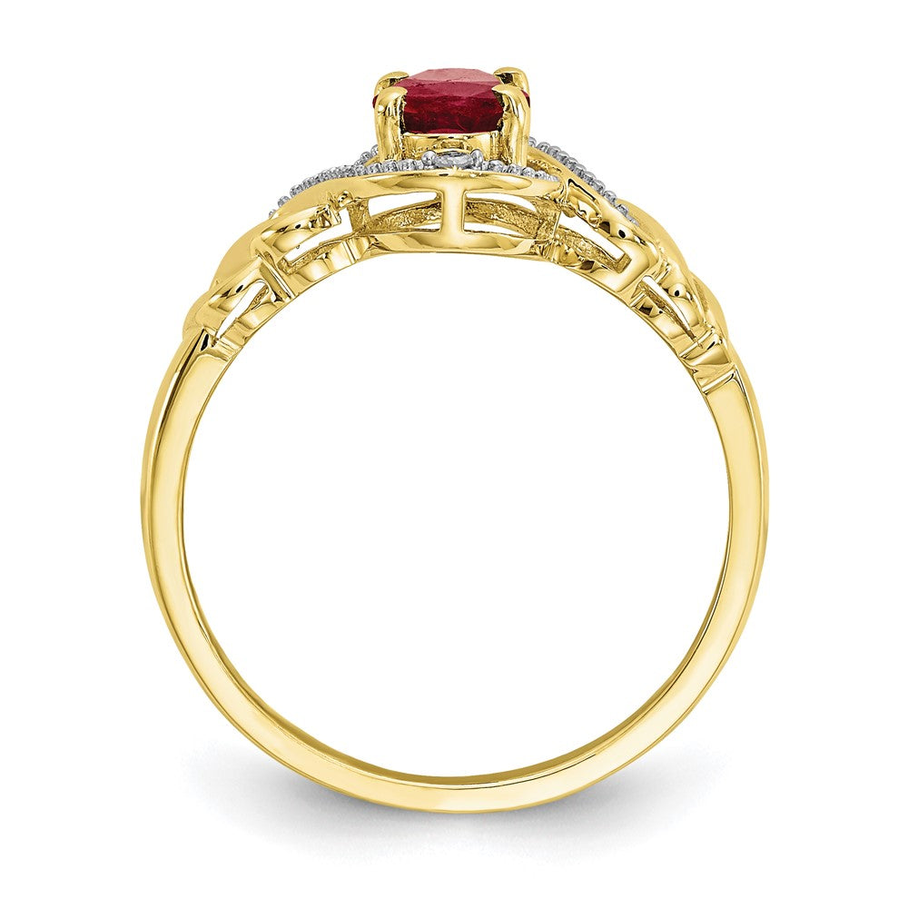 10K Yellow Gold 7x5mm Natural Ruby Diamond Ring - July Birthstone Fine Jewelry