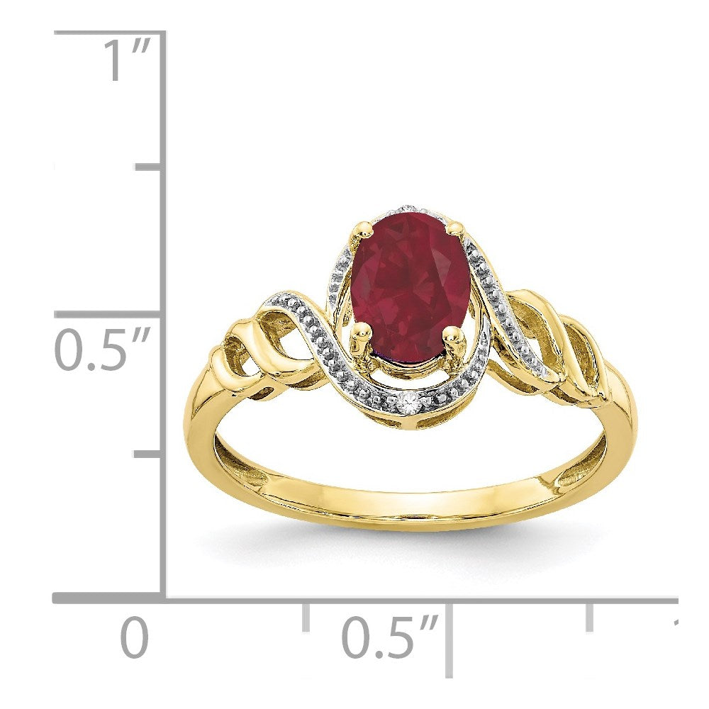 10K Yellow Gold 7x5mm Natural Ruby Diamond Ring - July Birthstone Fine Jewelry