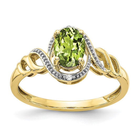 10K Yellow Gold Peridot and Real Diamond Ring