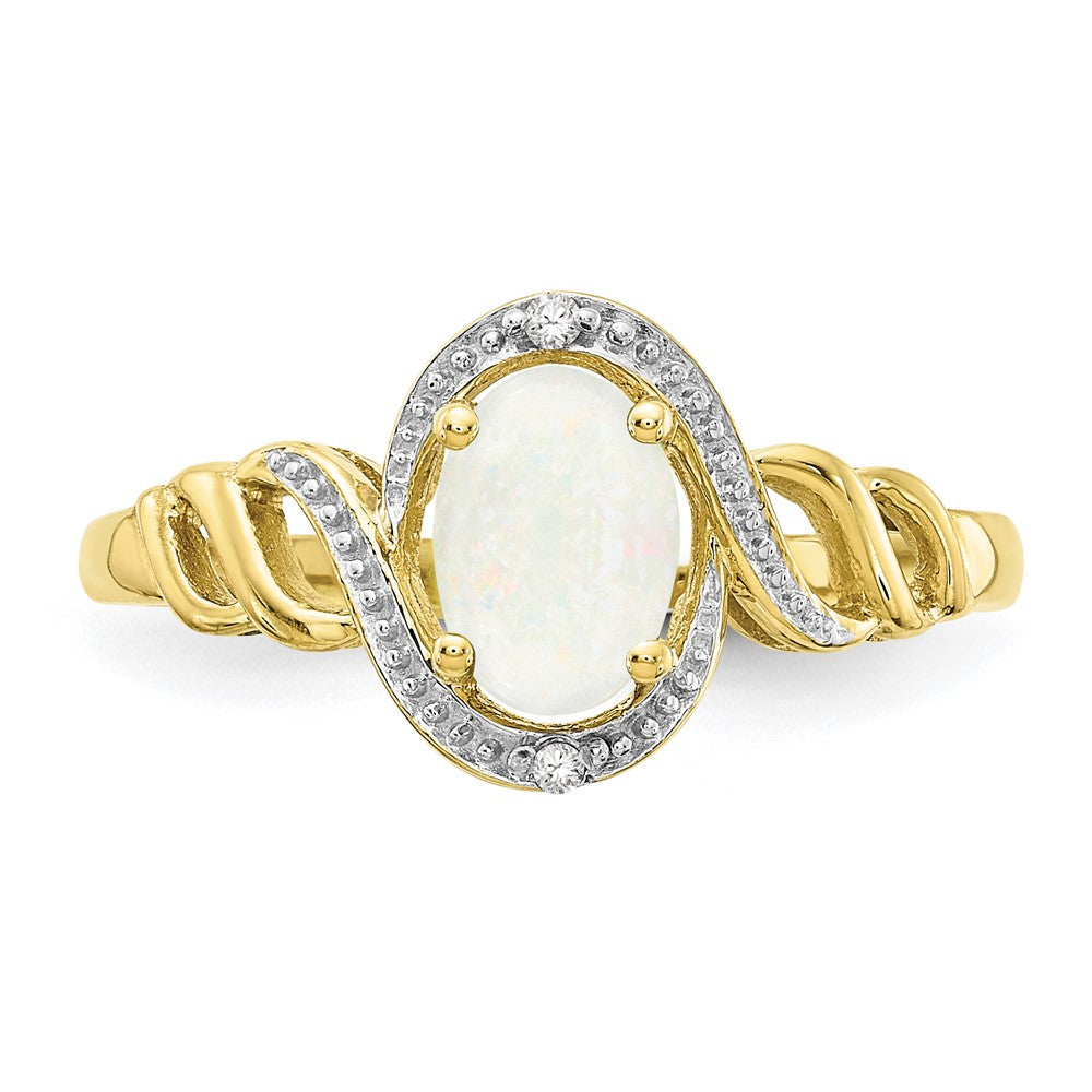 10K Yellow Gold Opal and Real Diamond Ring