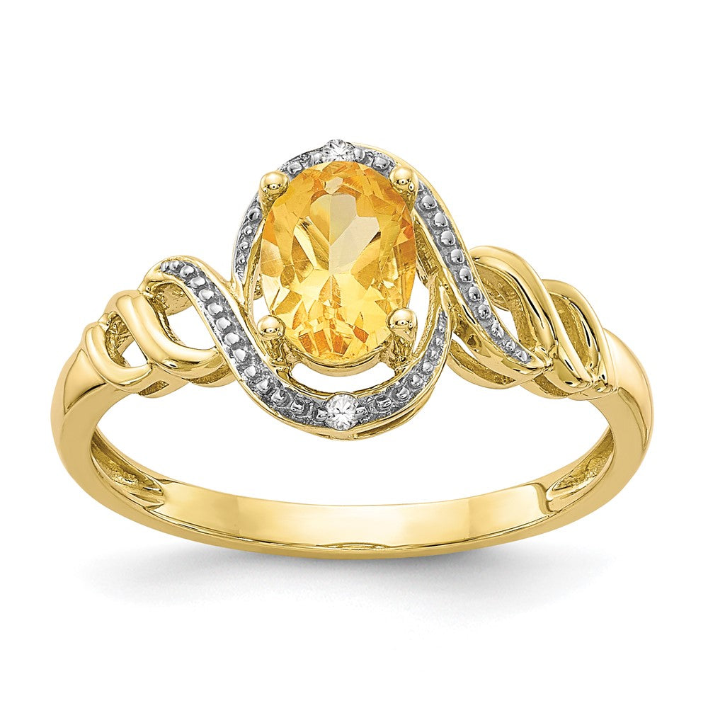 10K Yellow Gold Citrine and Real Diamond Ring