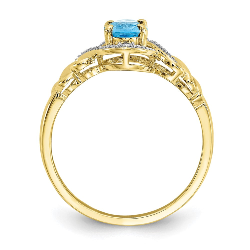 10K Yellow Gold Light Swiss Blue Topaz and Real Diamond Ring