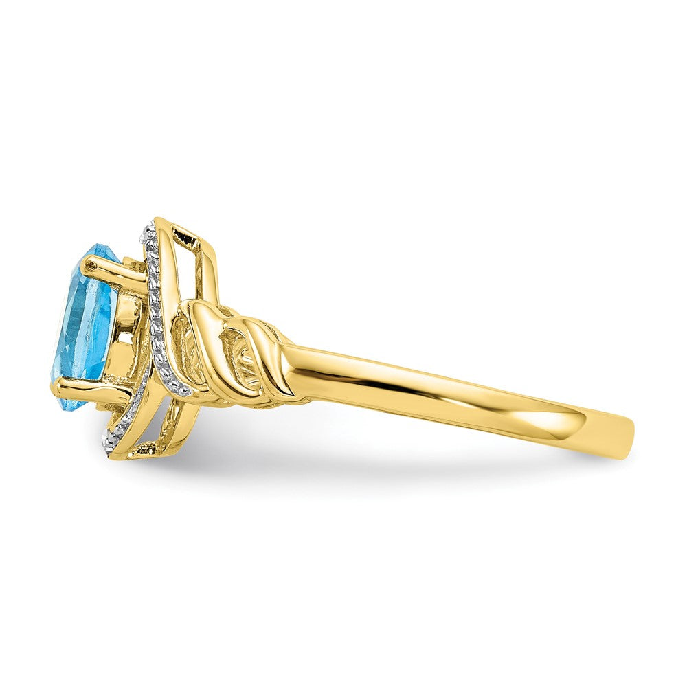 10K Yellow Gold Light Swiss Blue Topaz and Real Diamond Ring