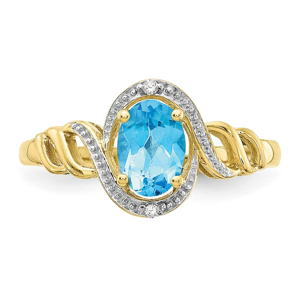 10K Yellow Gold Light Swiss Blue Topaz and Real Diamond Ring