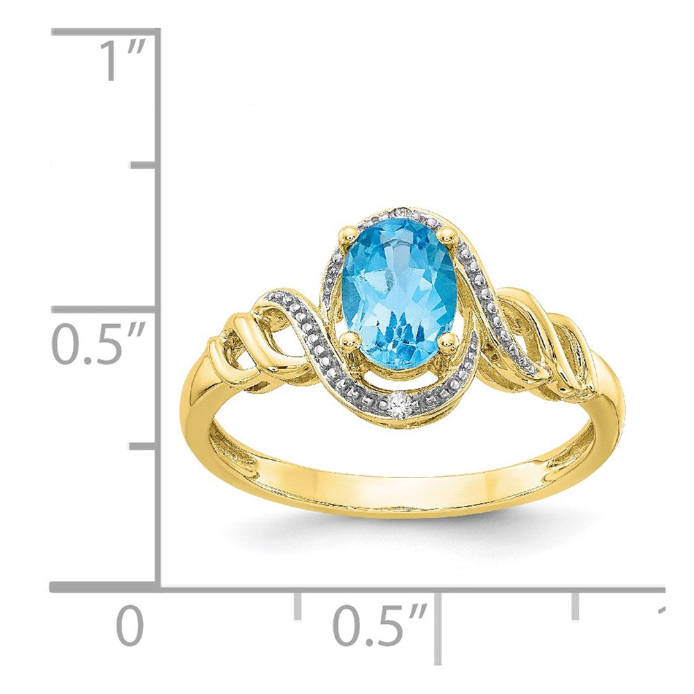 10K Yellow Gold Light Swiss Blue Topaz and Real Diamond Ring