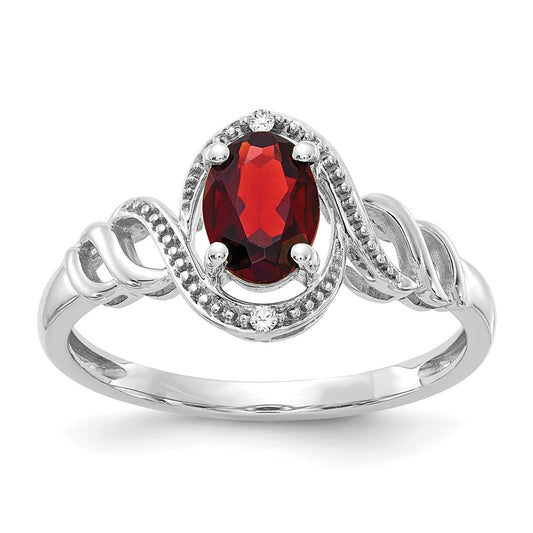 14K White Gold Garnet and Real Diamond Ring