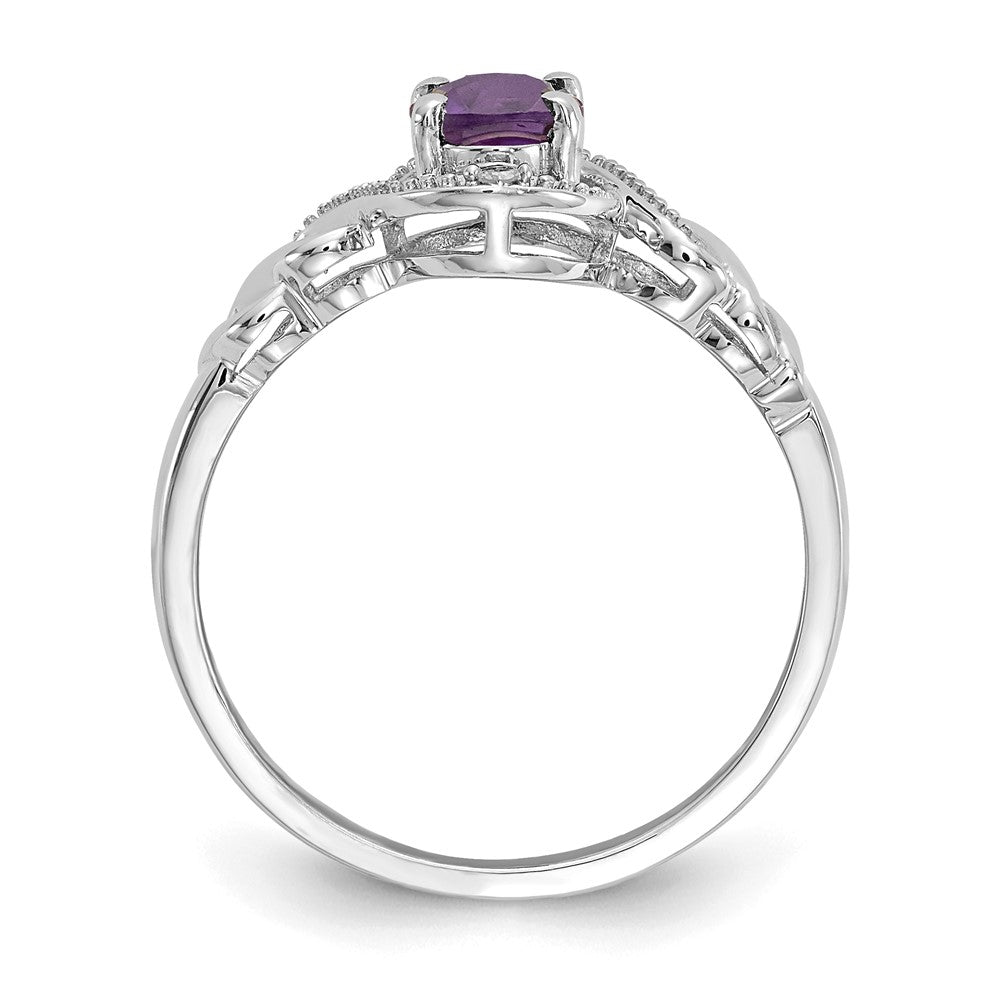 14K White Gold Amethyst and Real Diamond Ring