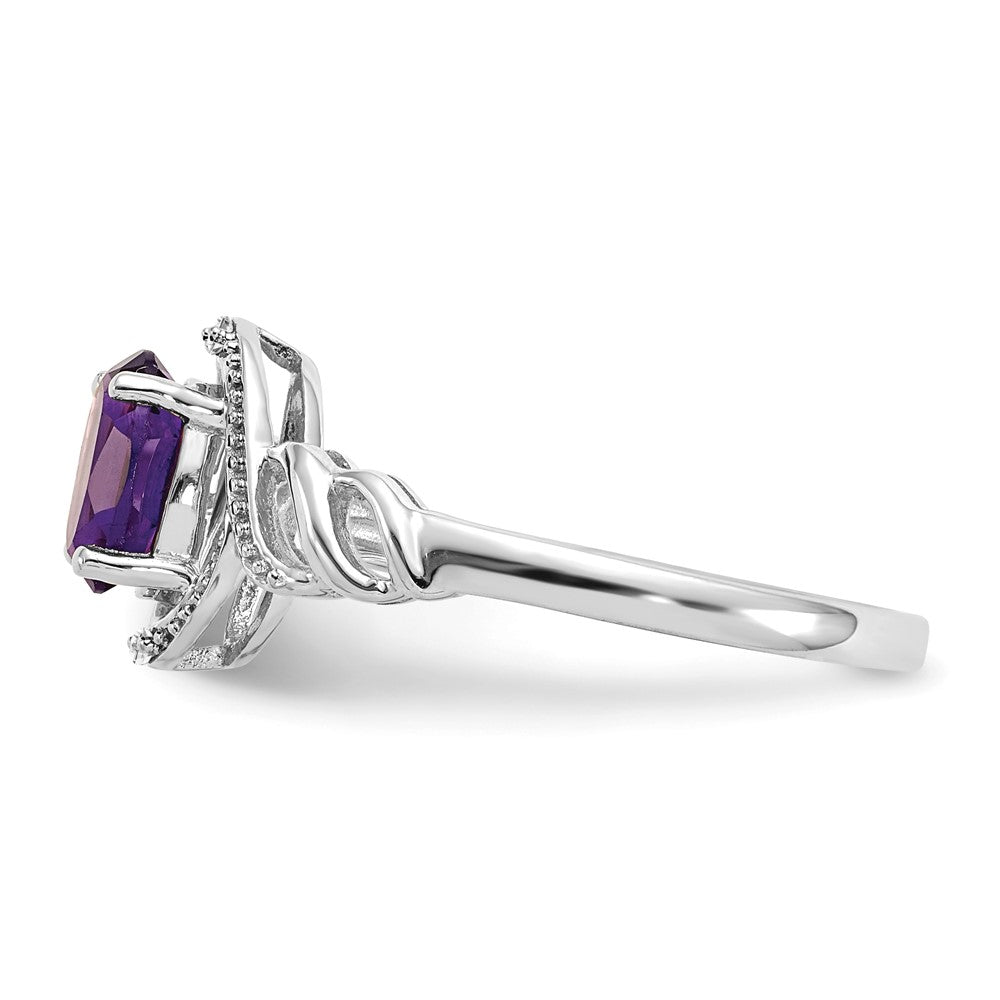 14K White Gold Amethyst and Real Diamond Ring