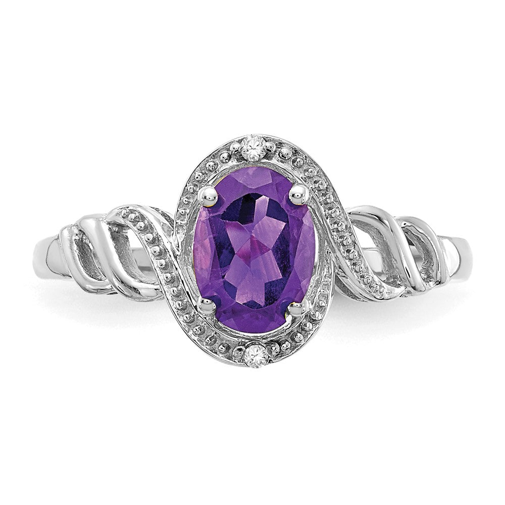 14K White Gold Amethyst and Real Diamond Ring