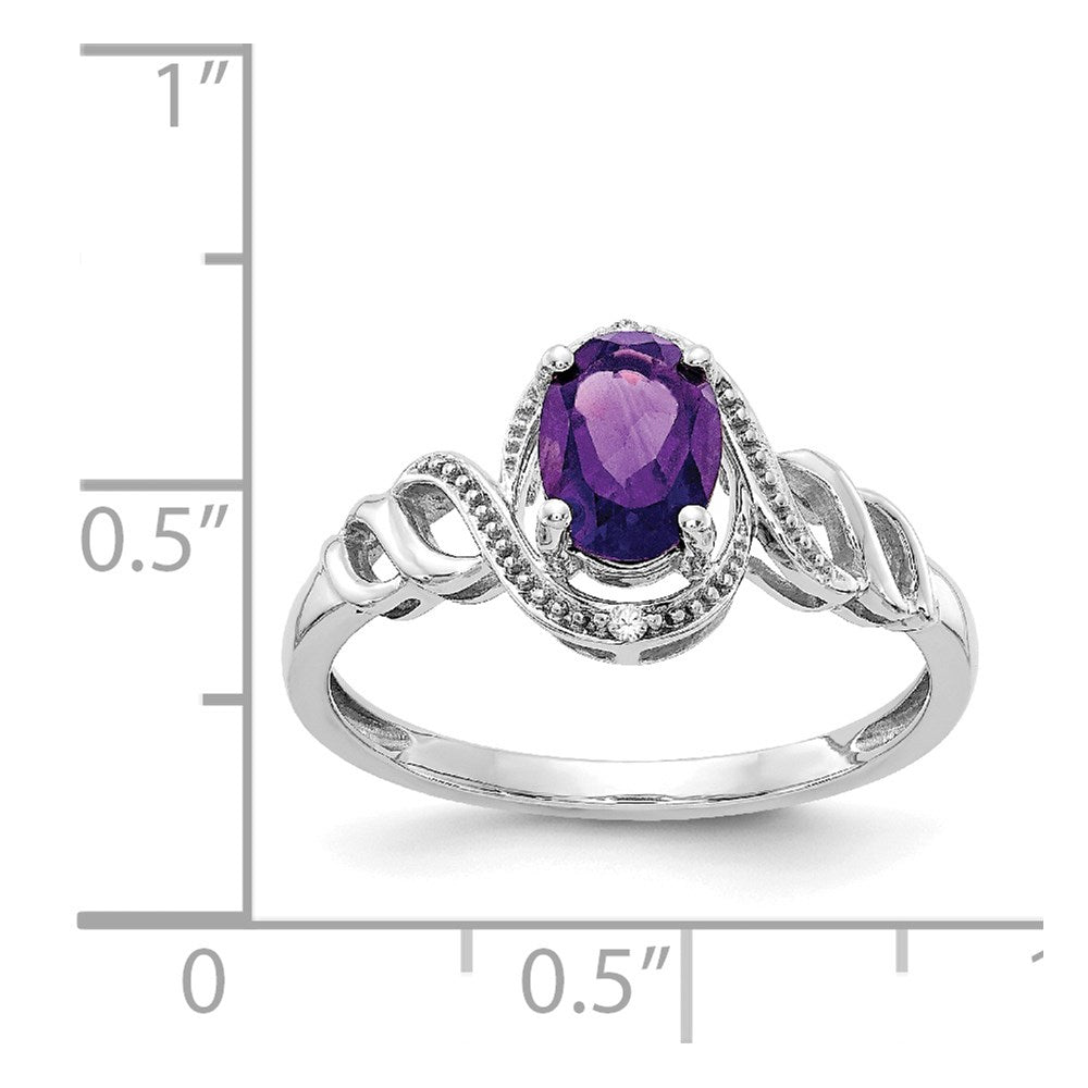 14K White Gold Amethyst and Real Diamond Ring