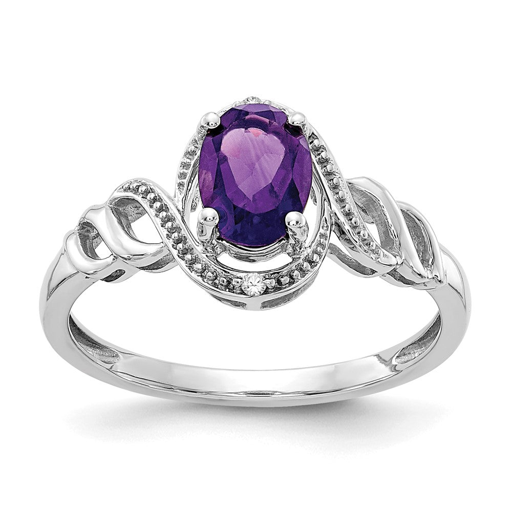 14K White Gold Amethyst and Real Diamond Ring