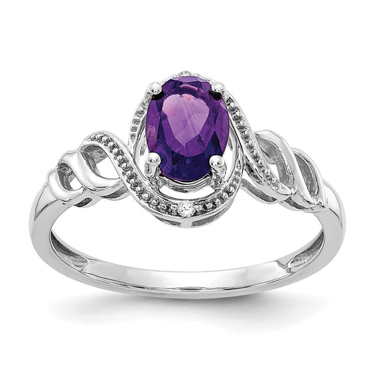 14K White Gold Amethyst and Real Diamond Ring