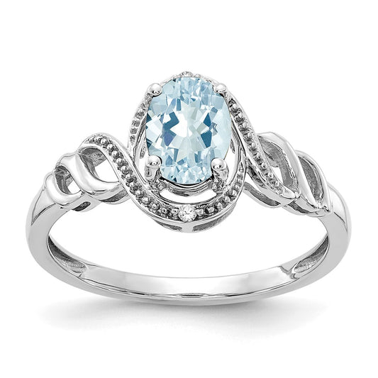 14K White Gold Aquamarine and Real Diamond Ring