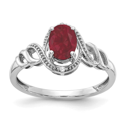 Real 7x5mm Oval Ruby & Diamond Ring 14K White Gold - July Birthstone Jewelry