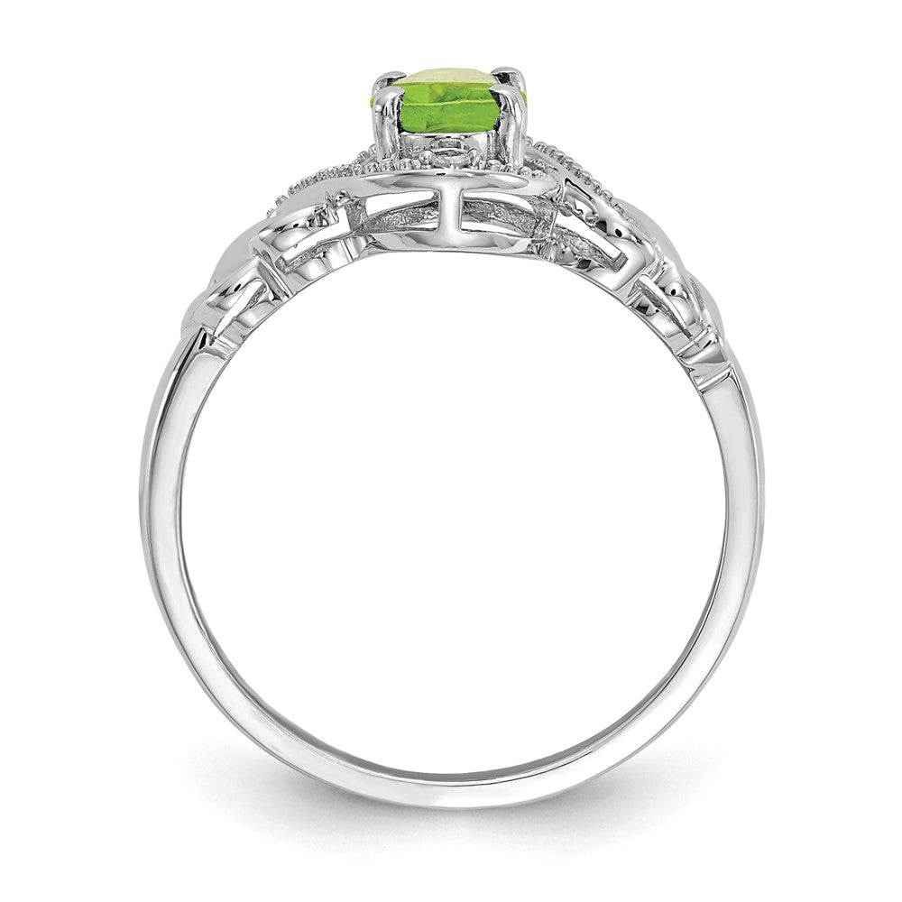 14K White Gold Peridot and Real Diamond Ring