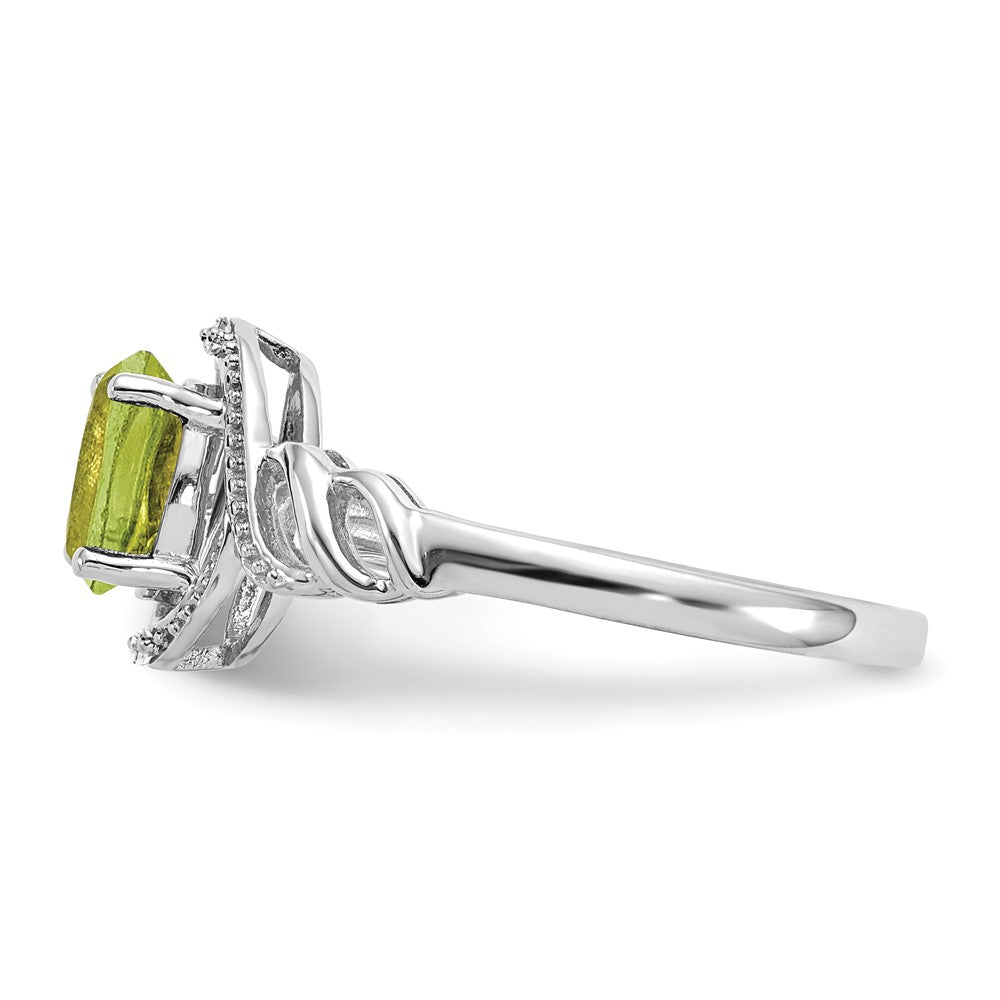 14K White Gold Peridot and Real Diamond Ring