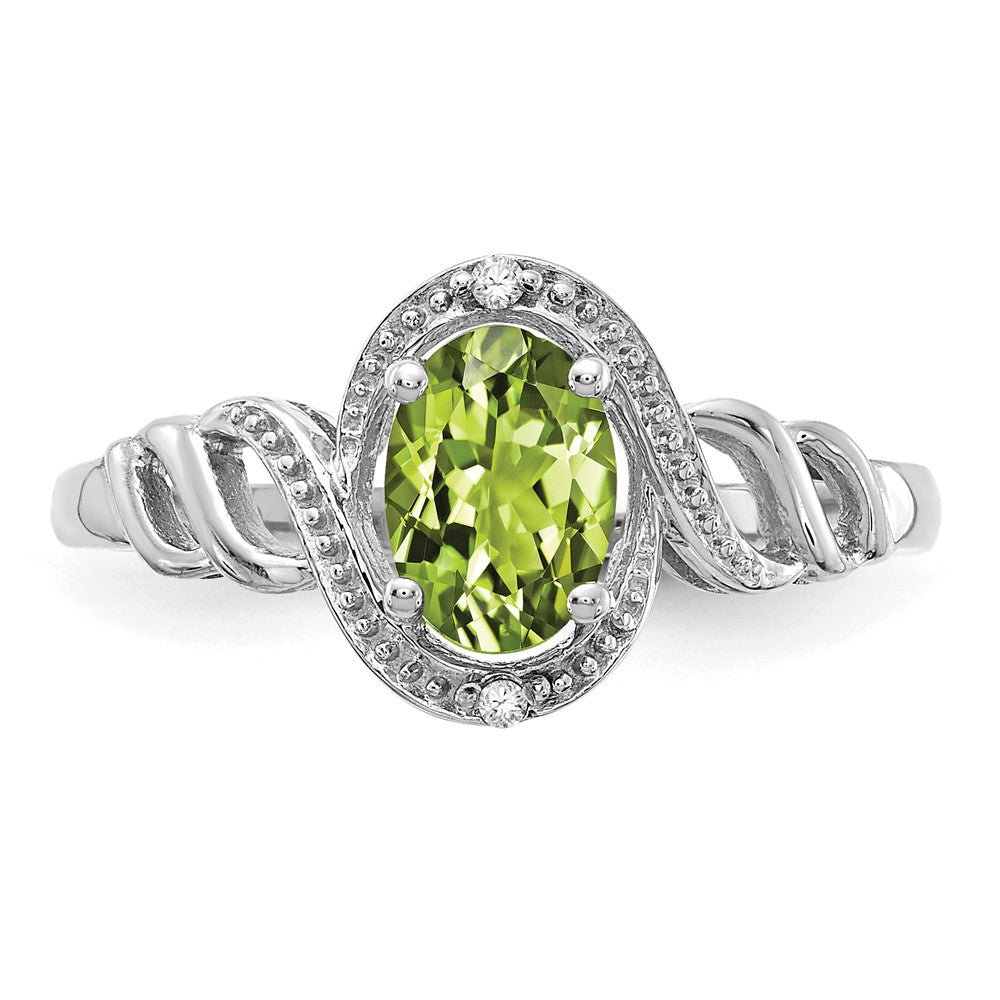 14K White Gold Peridot and Real Diamond Ring