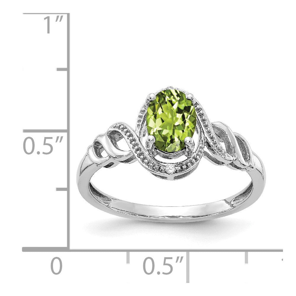 14K White Gold Peridot and Real Diamond Ring