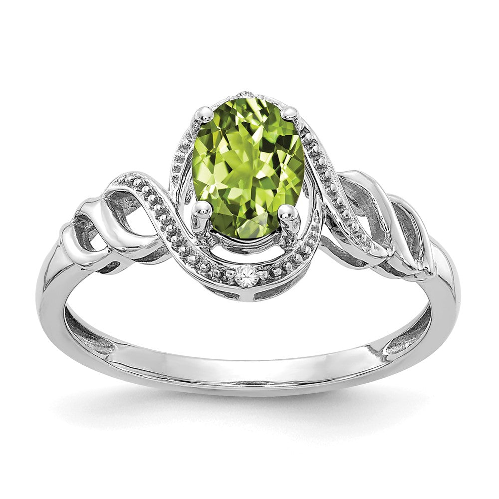 14K White Gold Peridot and Real Diamond Ring