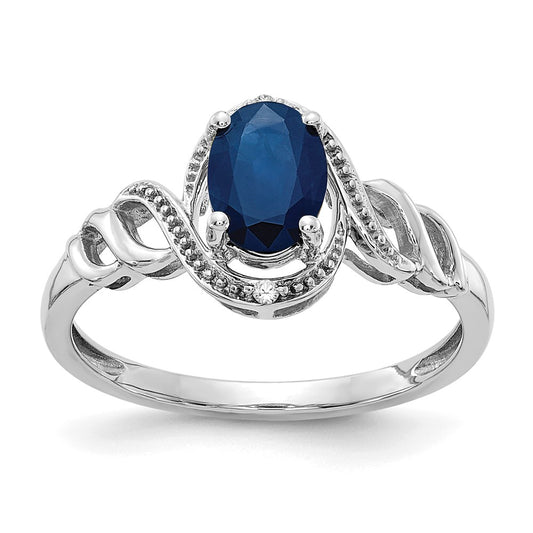 14K White Gold Sapphire and Real Diamond Ring