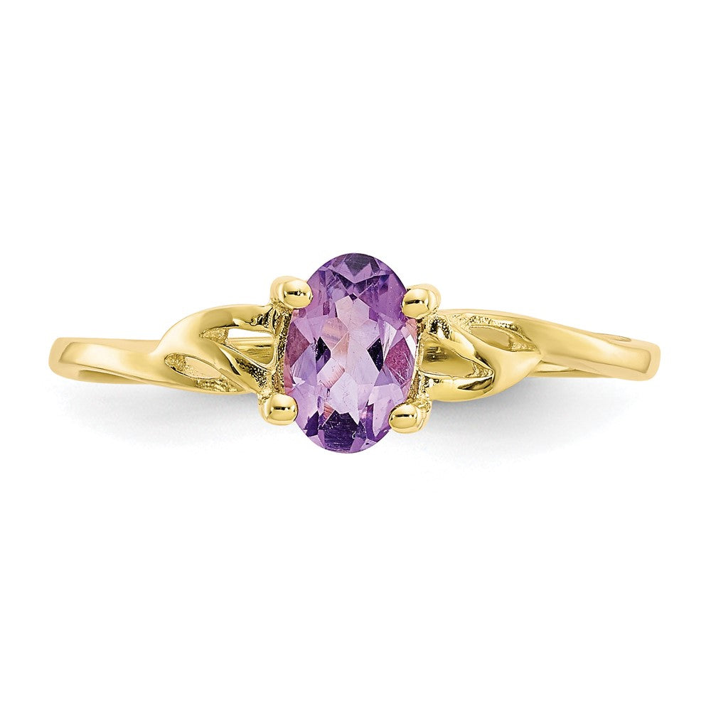 10K Yellow Gold Polished Geniune Amethyst Birthstone Ring