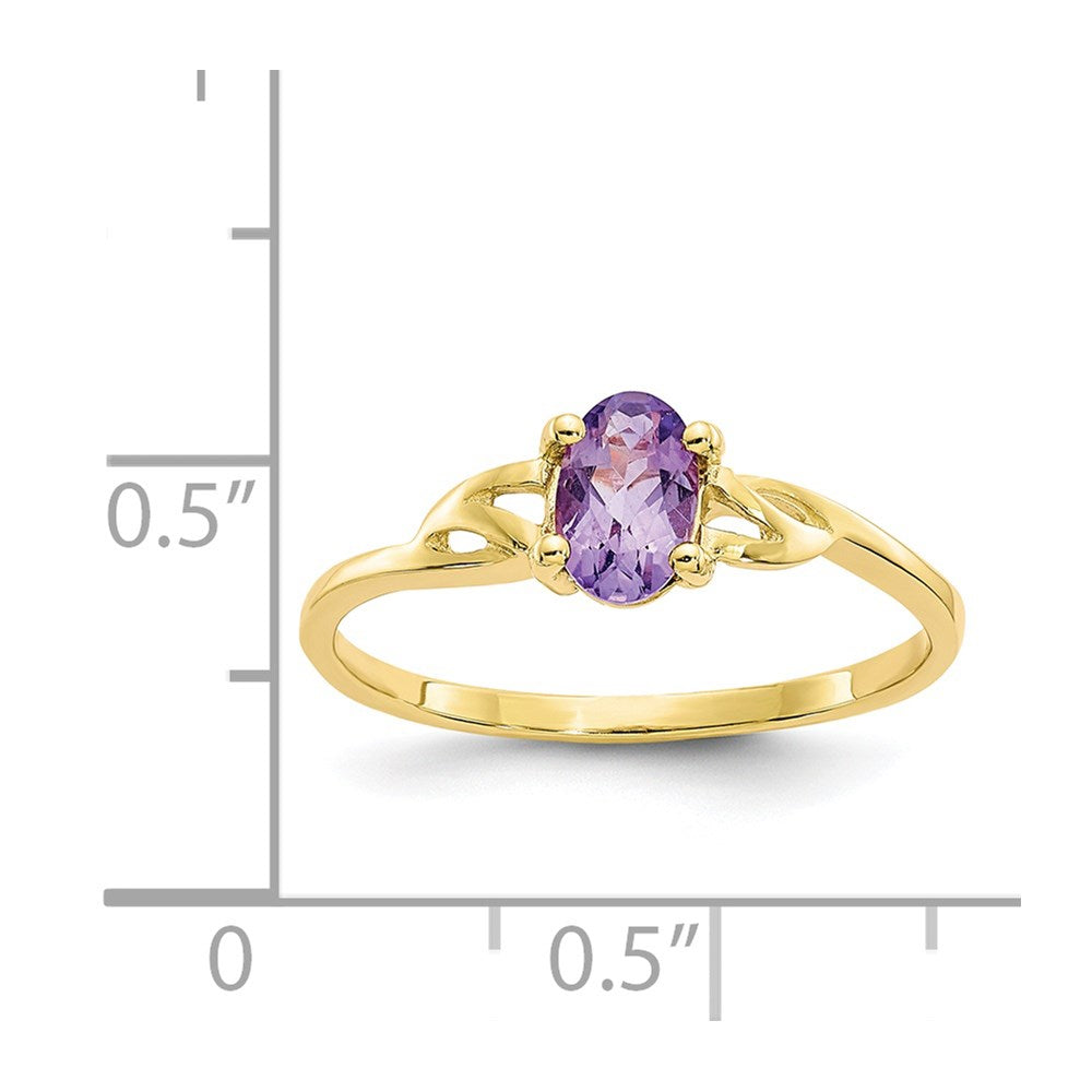 10K Yellow Gold Polished Geniune Amethyst Birthstone Ring