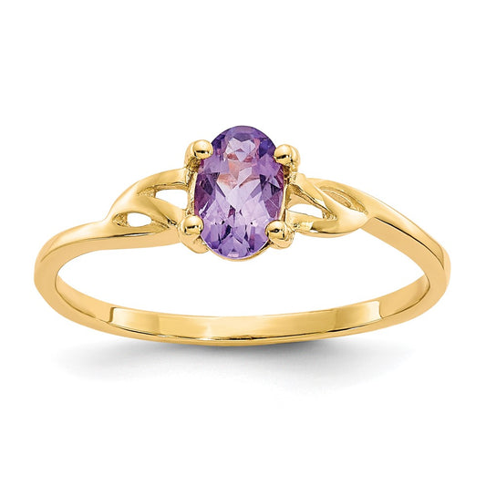 10K Yellow Gold Polished Geniune Amethyst Birthstone Ring