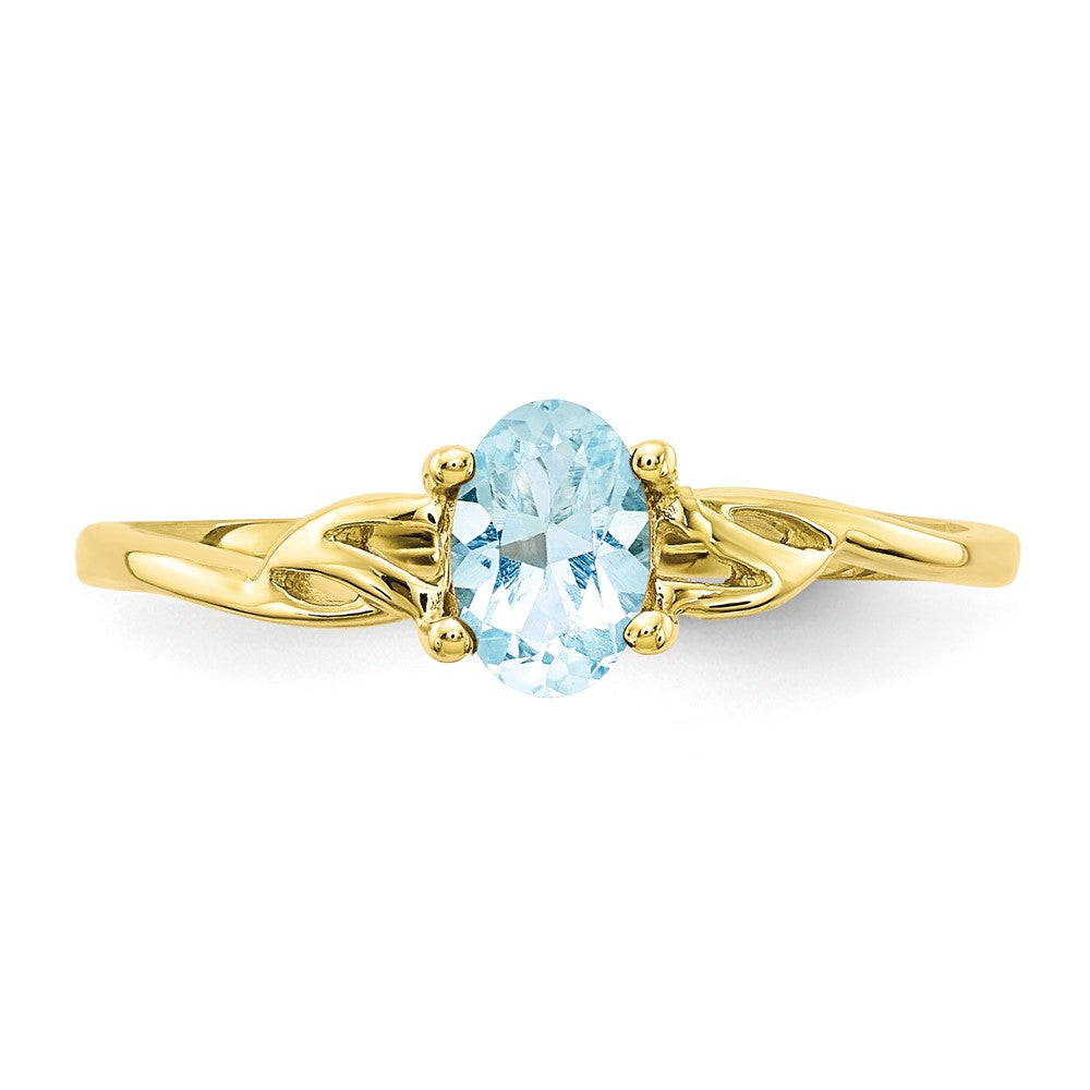 10K Yellow Gold Polished Geniune Aquamarine Birthstone Ring