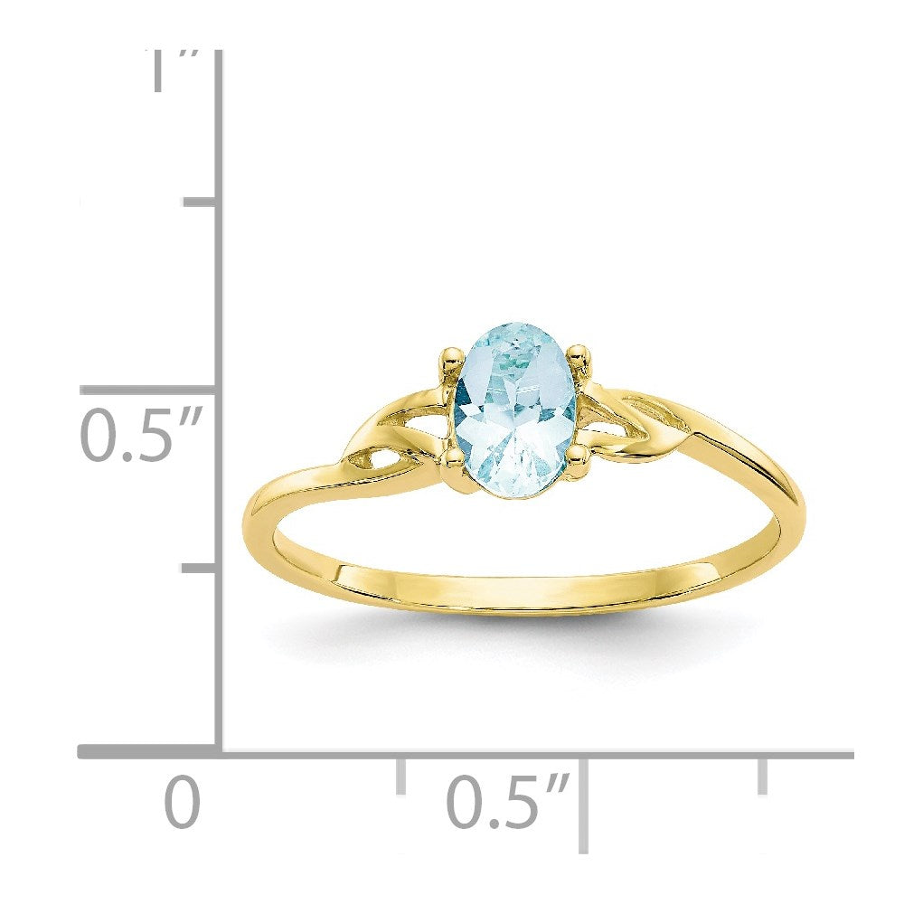 10K Yellow Gold Polished Geniune Aquamarine Birthstone Ring