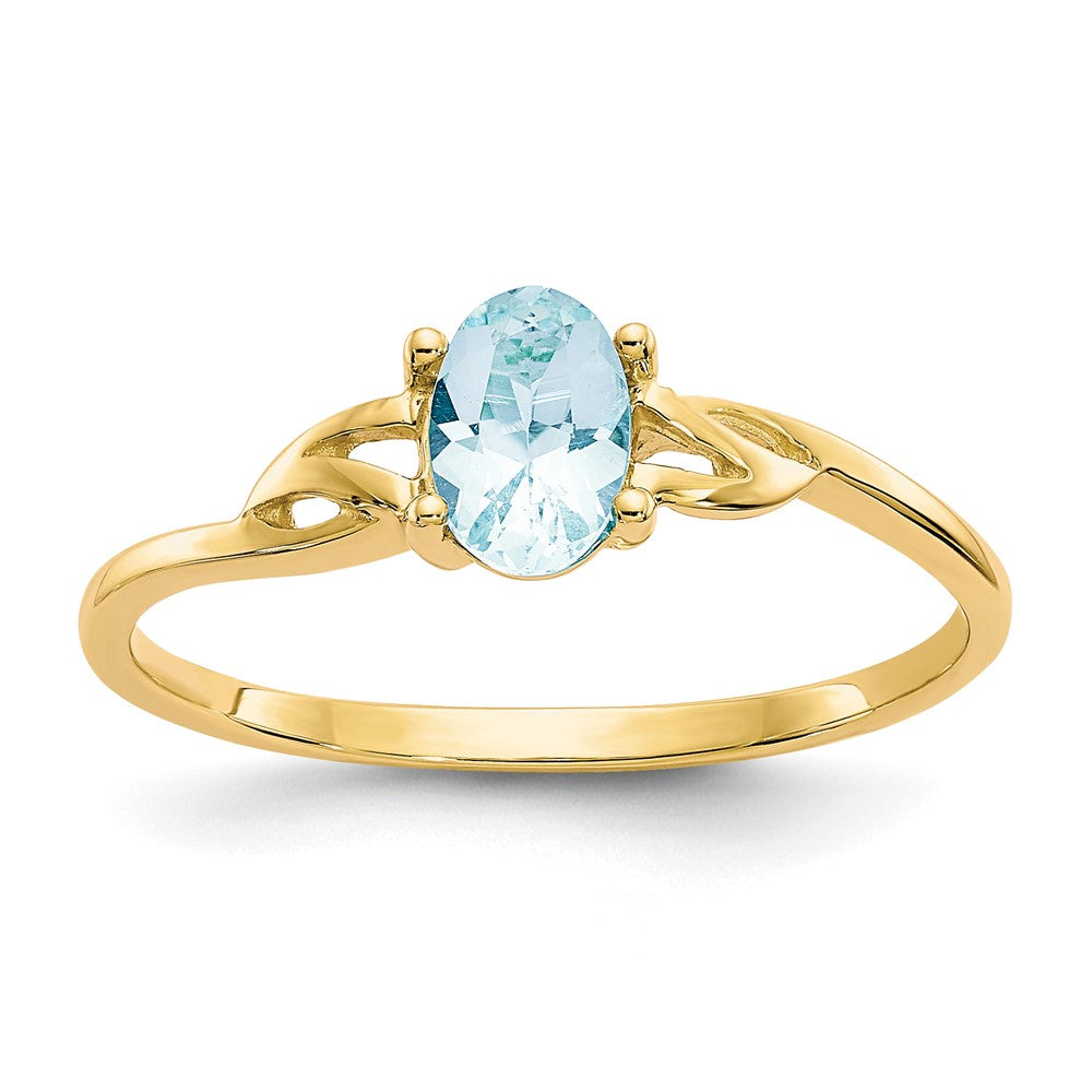 10K Yellow Gold Polished Geniune Aquamarine Birthstone Ring